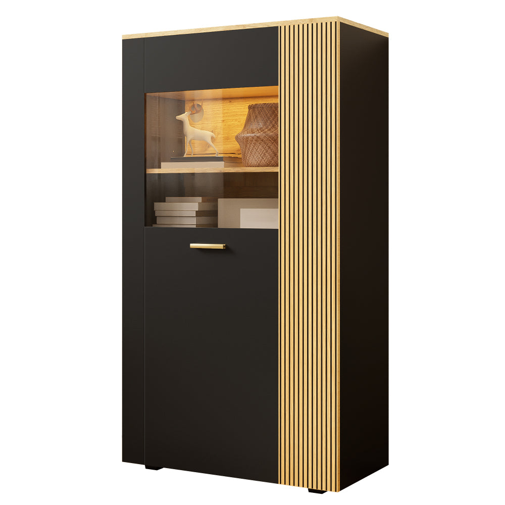 Dressoir – Opbergkast – Ladekast – Buffetkast – Wandkast – Zwart Met Gouden Accenten – 3 Vaste En 2 Verstelbare Planken – Duurzaam Niet-Hout Materialen – Eenvoudige Montage