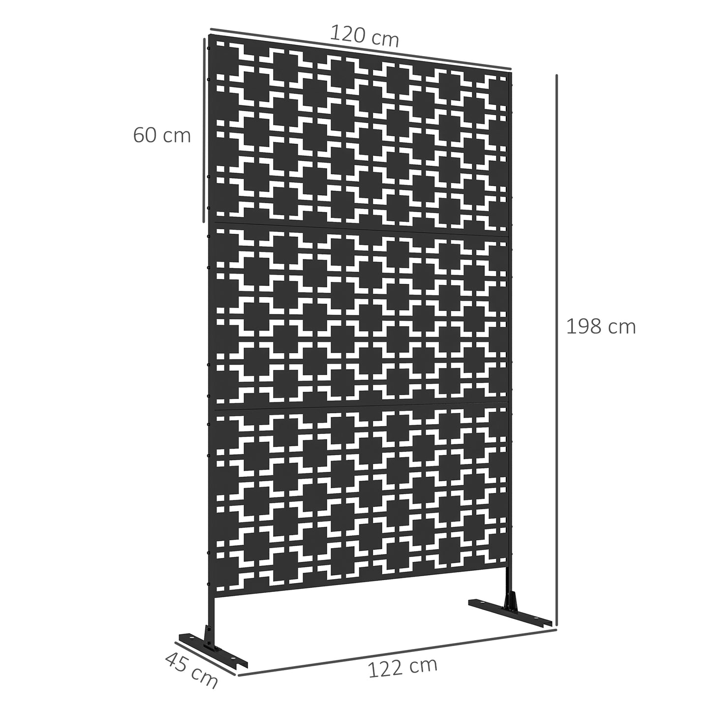 Tuinscherm – Privacyscherm – Balkonscherm – Windscherm – Afzetting – Zwart Metalen Geometrisch Patroon – 122x45x198 cm – Weerbestendig