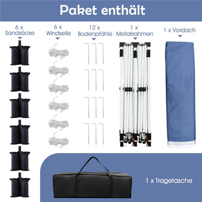 Opvouwbare Partytent – Vouwtent – Tent – Paviljoen – Tuinpaviljoen – Waterbestendig – UV Bescherming 50+ – 3x6m – Hoogte Verstelbaar – Blauw