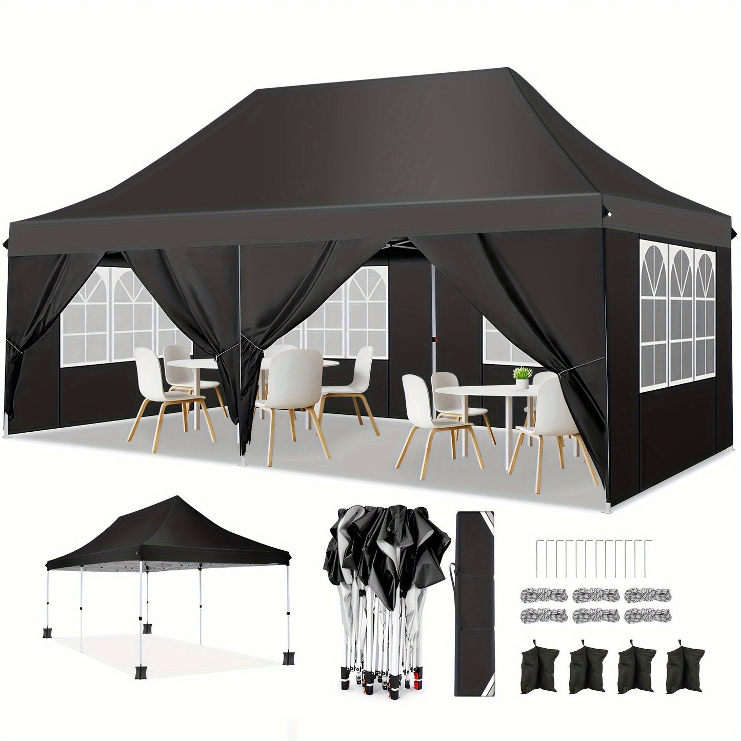 Pop-Up Partytent – Partytent 3x6 Meter – Buitentent – Feesttent – Ruim 18 m² – Stevig Alloy Frame – 6 Afneembare Zijwanden - QUORE