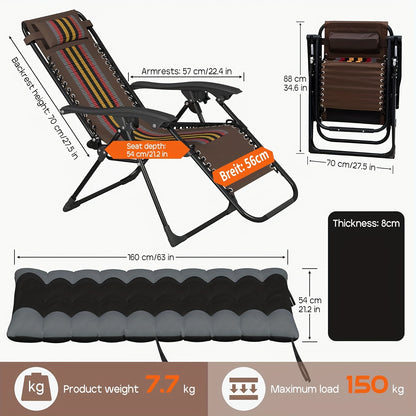 Ligstoel – Tuinstoel – Loungestoel – Zonnebed – Campingstoel – Extra breed – Aluminium frame tot 150 kg – Inklapbaar met verstelbare rugleuning en nekkussen