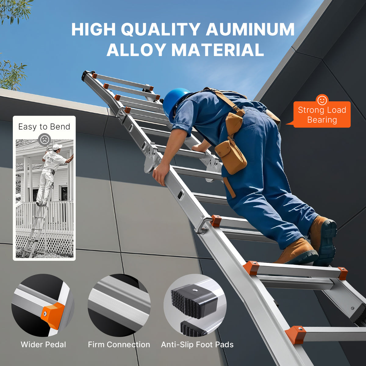 Telescopische A-Frame Ladder – Uittrekbare Ladder – Vouwladder – Multi-inzetbare Ladder – Compacte Klimladder – Aluminium – 288 cm Hoogte – Draagkracht 150 kg