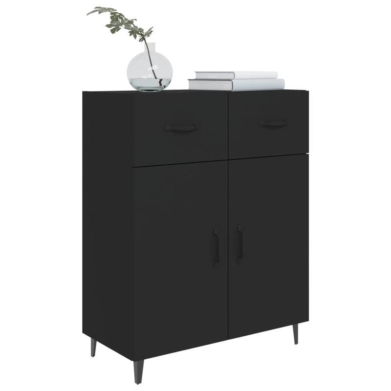 Dressoir – Opbergkast – Ladekast – Buffetkast – Woonkamerkast – Mat Zwart – MDF & Houtfineer – 69,5x34x90 cm – Modern Design – Veel Opbergruimte
