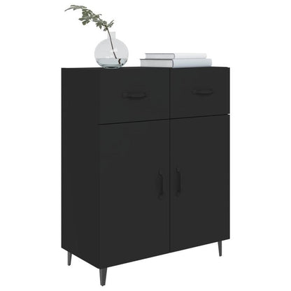 Dressoir – Opbergkast – Ladekast – Buffetkast – Woonkamerkast – Mat Zwart – MDF & Houtfineer – 69,5x34x90 cm – Modern Design – Veel Opbergruimte