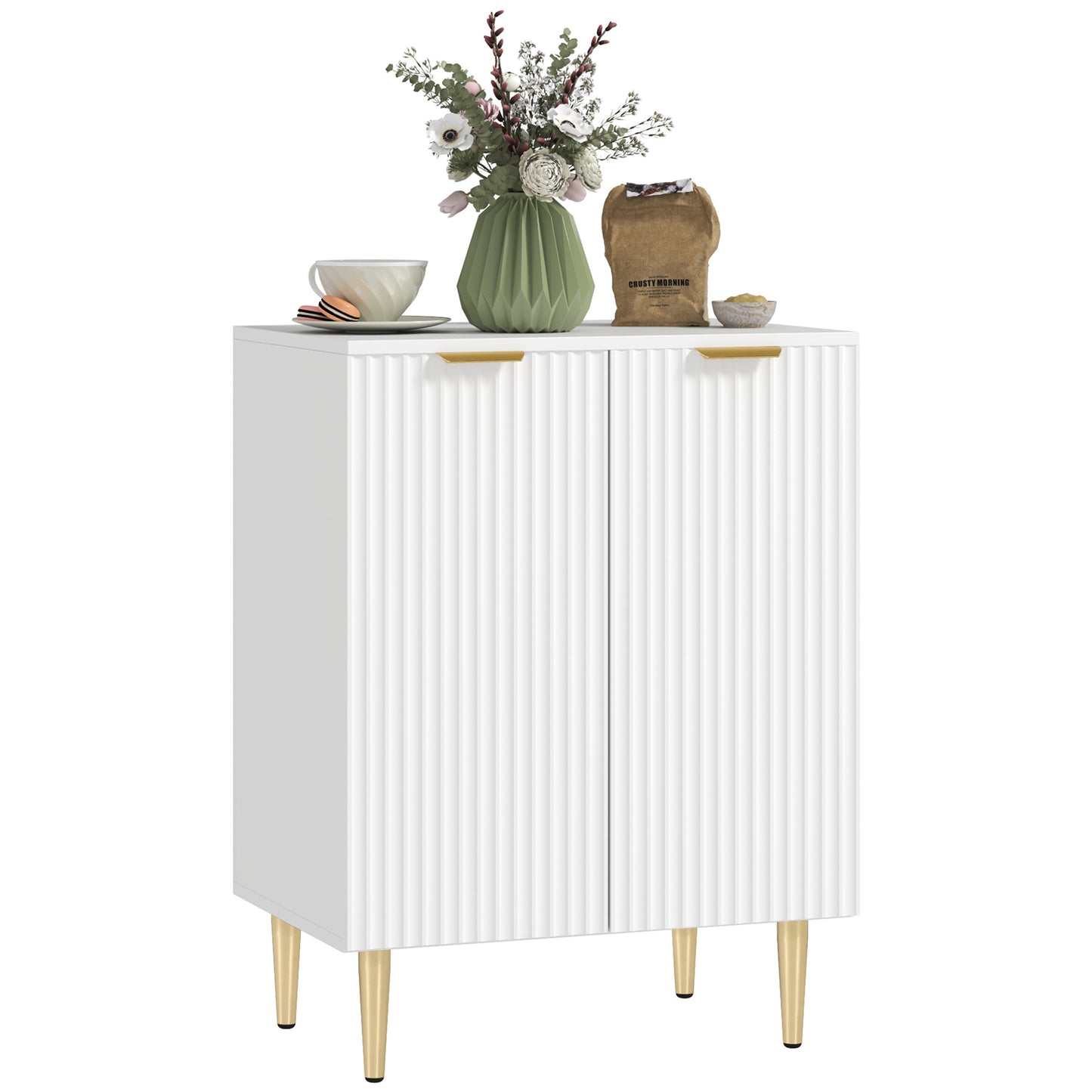Keukenkast – Buffetkast – Opbergkast – Dressoir – Sideboard – 2 Deuren – Verstelbare Plank – Metalen Poten – Wit – Compact 60x40x80 cm