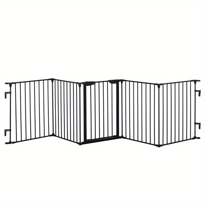 2-in-1 Pet Playpen, Foldable Safety Gate, Metal, 300 x 3 x 74.5cm, Black, Foldable Playpen, Pet Playpen for Dogs, Foldable Pet Play Pen, Pet Containment, Indoor Pet Enclosure, Spacesaving Pen, Compact Playpen, Durable Playpen