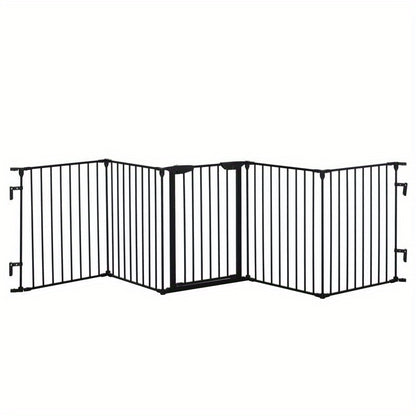 2-in-1 Pet Playpen, Foldable Safety Gate, Metal, 300 x 3 x 74.5cm, Black, Foldable Playpen, Pet Playpen for Dogs, Foldable Pet Play Pen, Pet Containment, Indoor Pet Enclosure, Spacesaving Pen, Compact Playpen, Durable Playpen