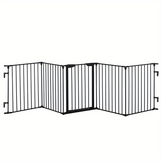 2-in-1 Pet Playpen, Foldable Safety Gate, Metal, 300 x 3 x 74.5cm, Black, Foldable Playpen, Pet Playpen for Dogs, Foldable Pet Play Pen, Pet Containment, Indoor Pet Enclosure, Spacesaving Pen, Compact Playpen, Durable Playpen