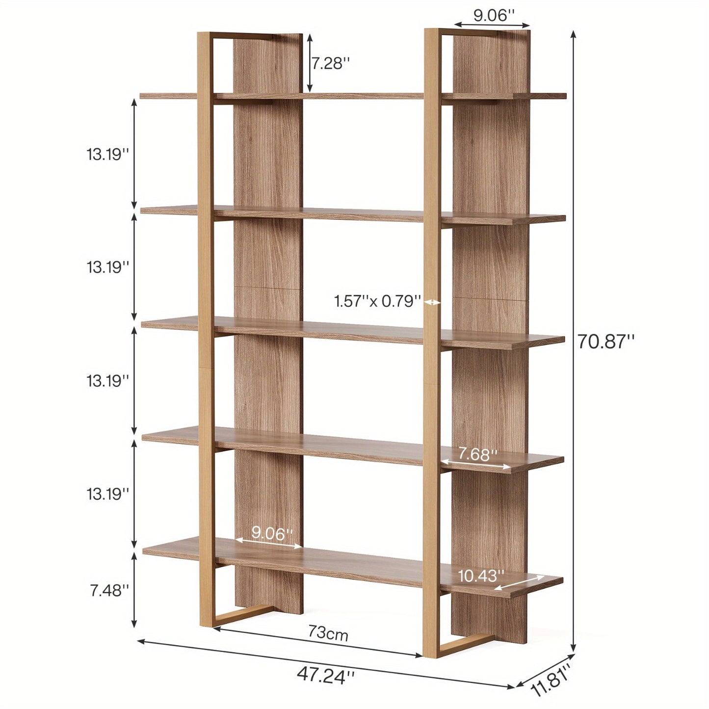 Open Boekenkast – Boekrek – Boekenplank – Boekstelling – Boekmeubel – Retro Bruin Zwart – 5 Planken – Stevig Metalen Frame