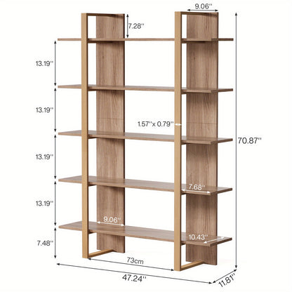 Open Boekenkast – Boekrek – Boekenplank – Boekstelling – Boekmeubel – Retro Bruin Zwart – 5 Planken – Stevig Metalen Frame