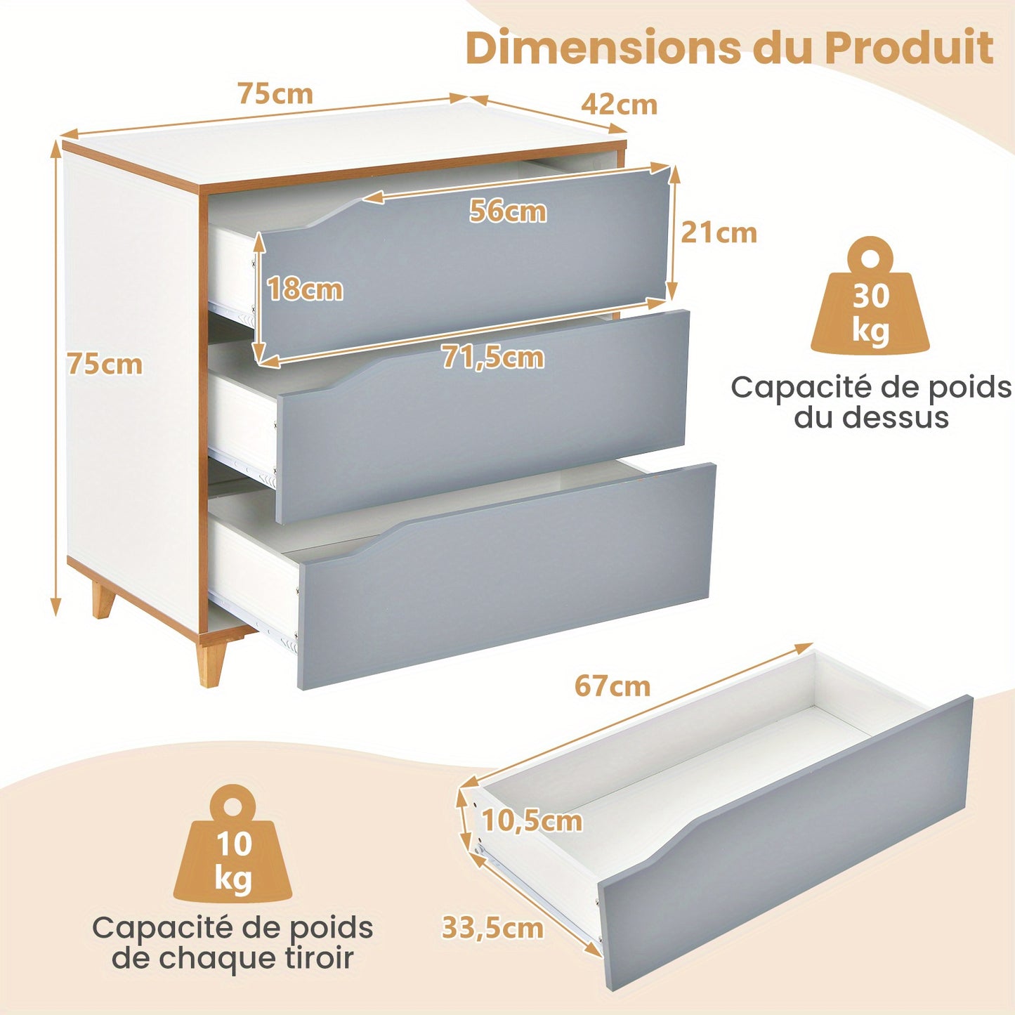 Ladekast – Ladenkast – Opbergkast – Commode – Dressoir – Compact 3 Lades – Anti-Kantel Ontwerp & Rubberen Pootjes