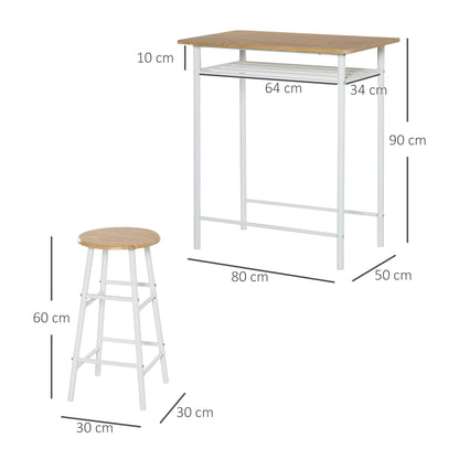 Bartafelset – Bartafel Met Krukken – Barset – Bistrot Set – 3-delig – Met Opbergruimte – Industrieel MDF Wit Eikenhout