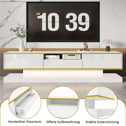 Tv Meubel – TV Kast – TV Meubelkast – Mediameubel – Entertainmentkast – Modern Design – Hoogglans Wit – 180x38x45 cm – 3 Lades en Open Vak – Zonder Stroom