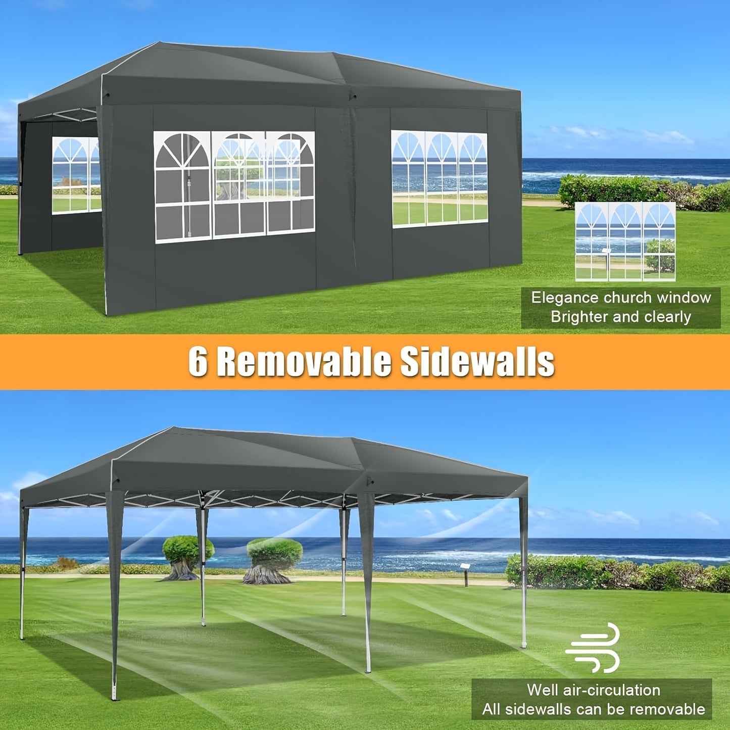 Partytent – Paviljoen – Overkapping – Feesttent – Tuintent – 3x6 m – Pop-Up Met 6 Zijwanden – Aluminium Frame – Oxford Stof