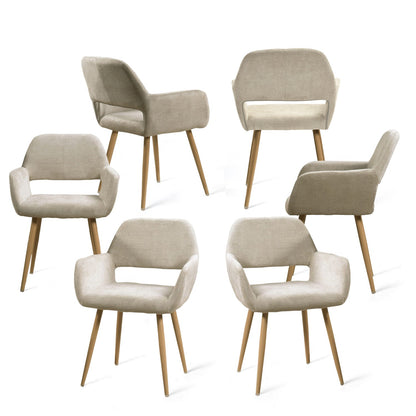 Eetkamerstoel – Stoel Met Armleuning – Fabric Stoel – Retro Stoel – Keukenstoel – Scandinavisch Design – Stoffen Bekleding – Metalen Poten 56x56x78 cm – Beige
