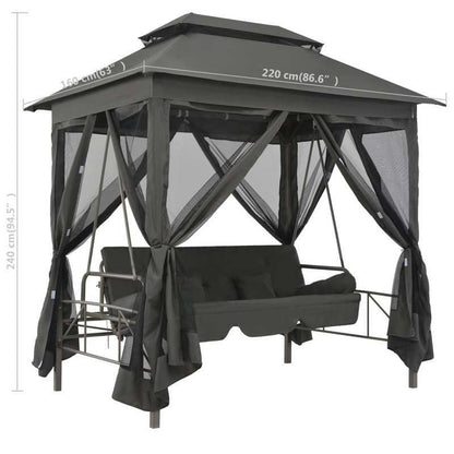 Schommelbank – Schommelstoel – Tuinbank – Schommelbank Met Dak – Swingbank Antraciet – Robuust Stalen Frame – Groot Formaat 220x160x240 cm