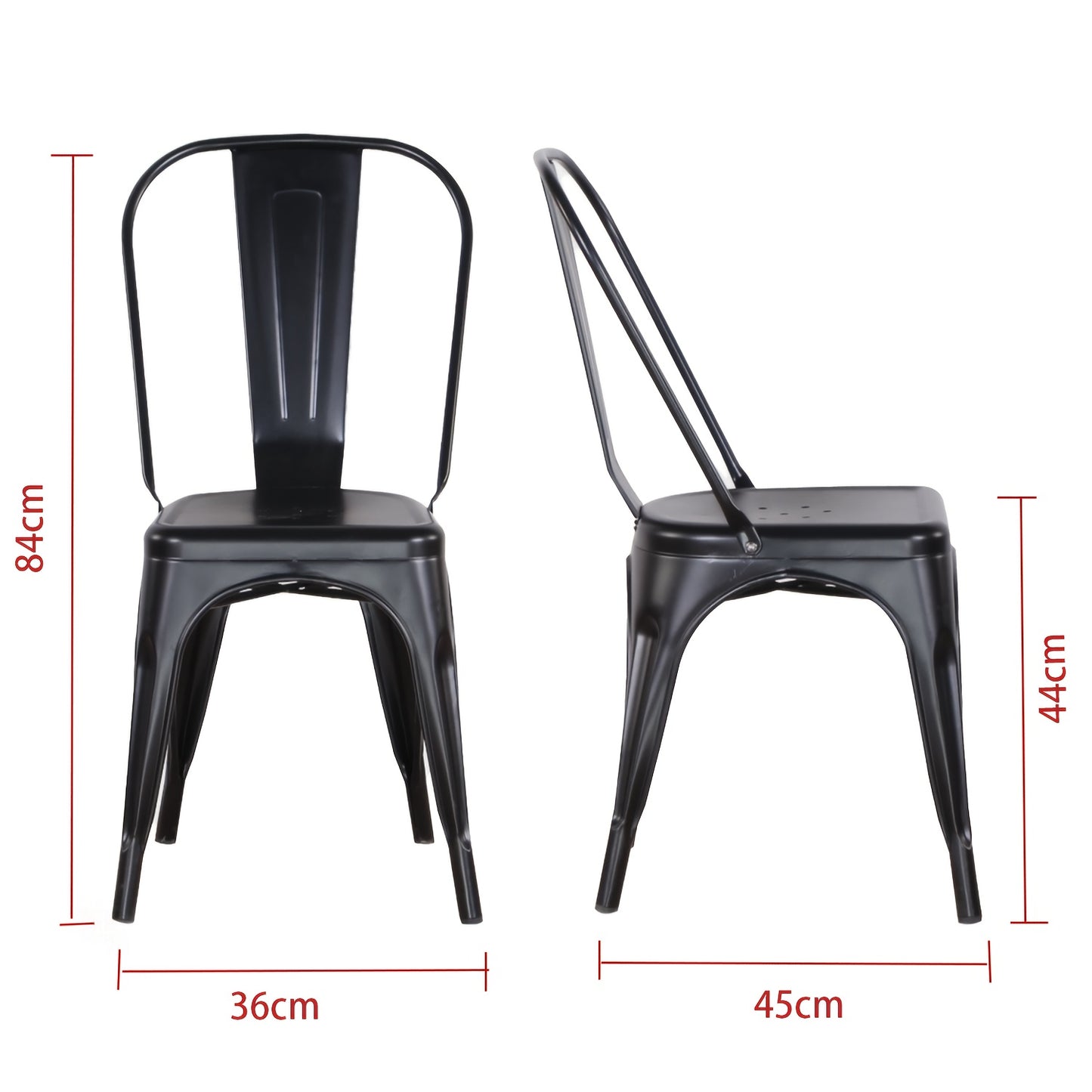 Eetkamerstoelen – Keukenstoelen – Woonkamerstoelen – Buitensstoelen – Stapelbare Stoelen – Set Van 4 Zwart – Stevig Metalen Frame – Comfortabel Ergonomisch Design