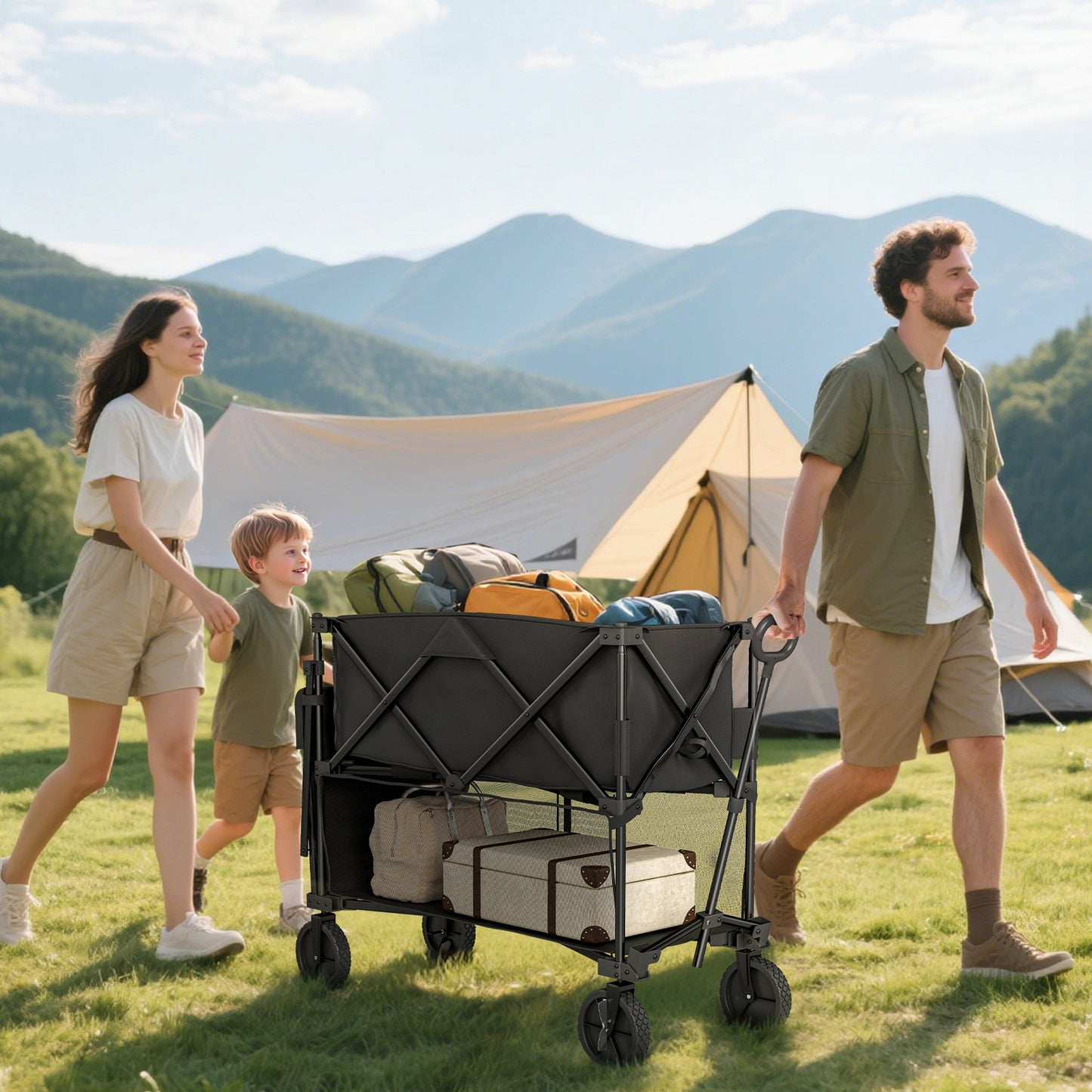 Dubbeldek Transportkar – Trolley – Vervoerswagen – Opvouwbare Kar – Tuinkar – 200 kg Laadvermogen – Waterbestendig 600D Oxford Stof