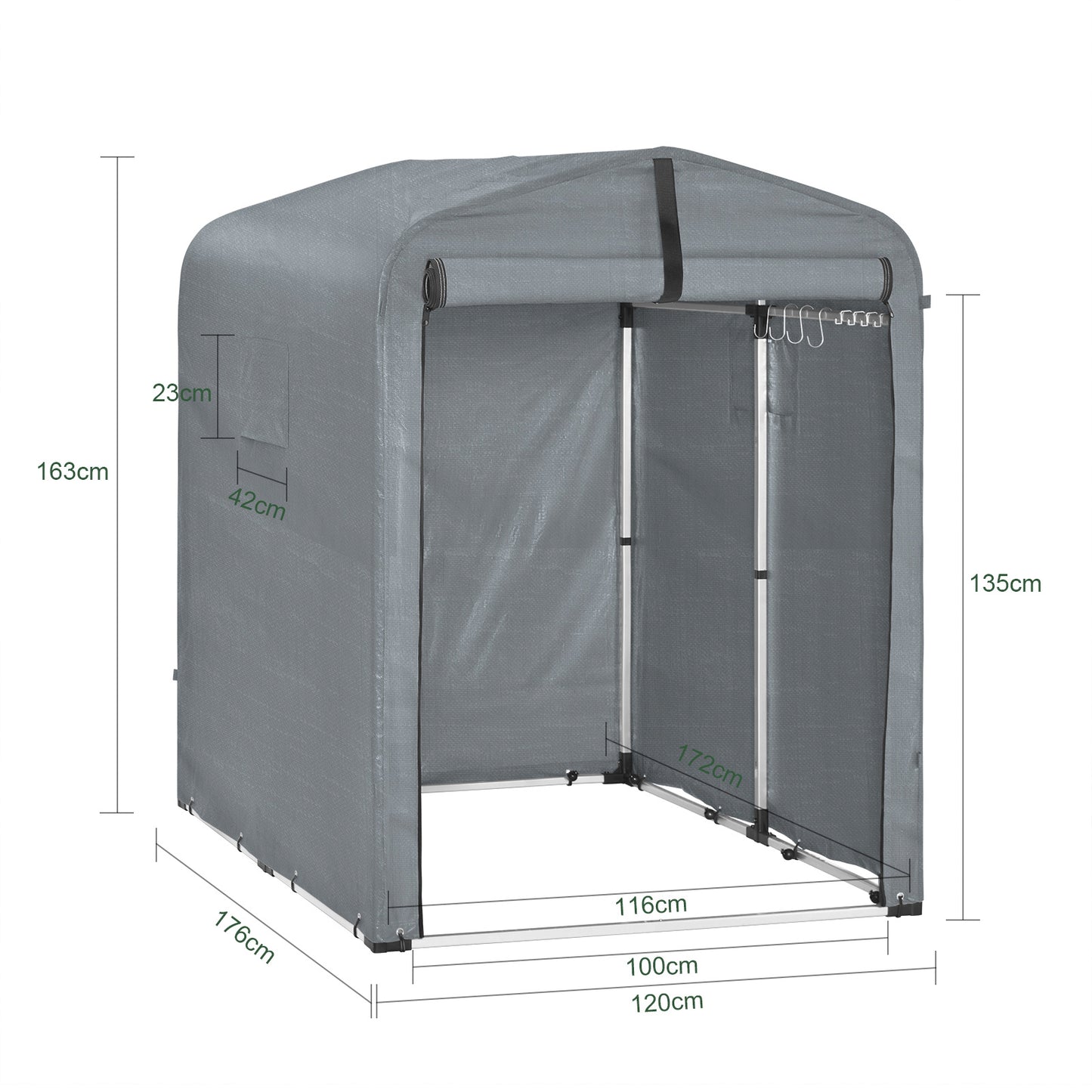 Fietsenstalling – Fietsberging – Fietsenhok – Fietsgarage – Tuinhuis – Weerbestendig PE Zeil – Aluminium Frame – UV-Bescherming – 120x163x176 cm – Grijs