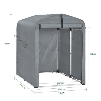 Fietsenstalling – Fietsberging – Fietsenhok – Fietsgarage – Tuinhuis – Weerbestendig PE Zeil – Aluminium Frame – UV-Bescherming – 120x163x176 cm – Grijs