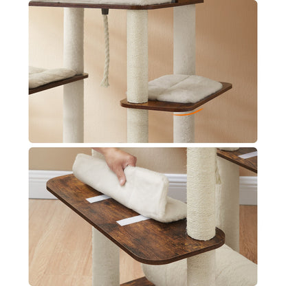 Krabpaal Kattenboom Kattenhuis Kattenmeubel Klimpaal – Vintage Bruin – 197 cm Hoog – 2 Kattenhuisjes & 2 Ligplaatsen