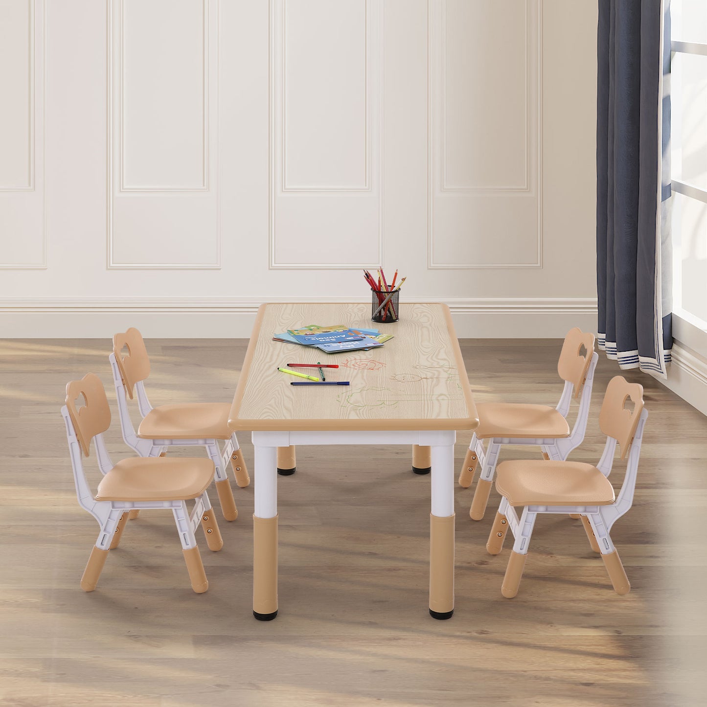Kinderstoel – Kindertafel – Kinderset – Meegroeistoel – Speeltafel – Verstelbare Hoogte – Duurzaam Kunststof & Hout