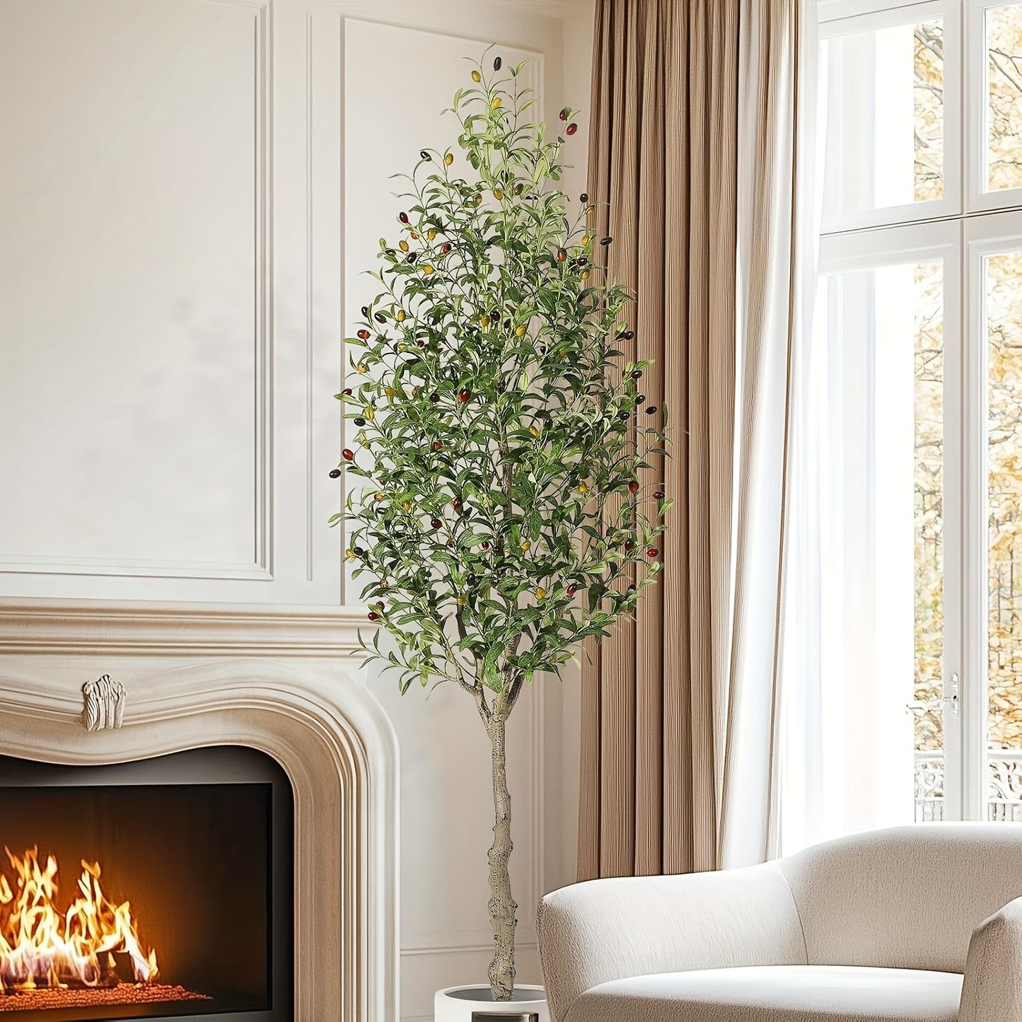 Kunstmatige Olijfboom – Kunstboom Binnen – Nep Olijfboom – Decoratieve Boom – Kunstplant – 213 cm Hoog – Realistische Houten Stam & Zijdezachte Bladeren