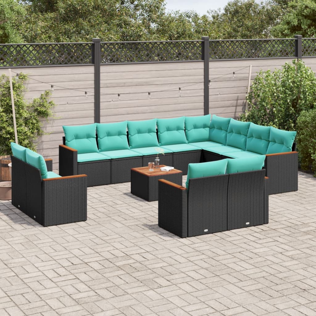 Tuinbank – Buitenbank – Zitbank – Tuinmeubel – Loungebank – Weerbestendig Polyrattan – Inclusief Tafel Met Acaciahouten Blad