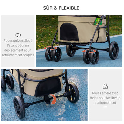 Dierwagen Hondenwagen Kattenwagen Huisdierwagen Wandelwagen – 2-In-1 Opvouwbaar – Veiligheidstuigje En Lichtgewicht Stalen Frame – Geschikt Tot 10 Kg – Afmetingen 81x68x98,5 Cm