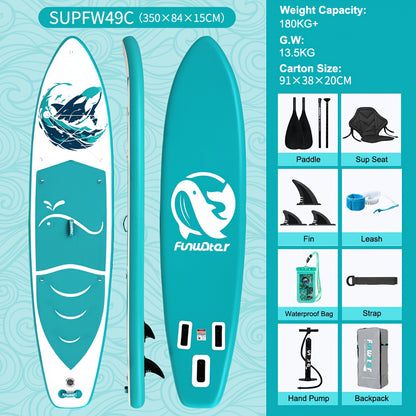 Paddleboard – SUP Board – Stand Up Paddle – Opblaasbaar Board – Suppen – 350x84x15 cm – Hoogwaardig PVC – Blauw-Wit Tijgerwalvis Design