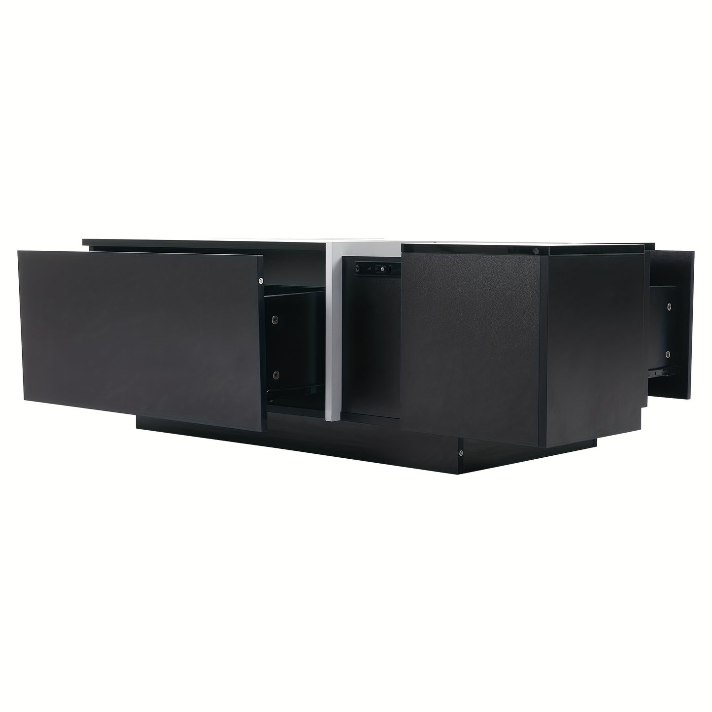 Modern Black Square Coffee Table with 4 Drawers & Sliding Top - High-Gloss Metal Frame, 30kg Load Capacity, 100x60x40cm Contemporary Living Room Furniture, Easy Assembly, No Power Needed, Coffee Table for Living Room, Minimal