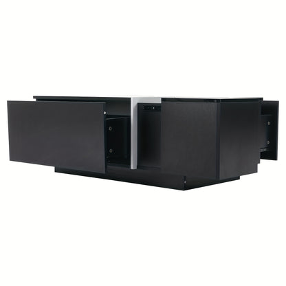 Modern Black Square Coffee Table with 4 Drawers & Sliding Top - High-Gloss Metal Frame, 30kg Load Capacity, 100x60x40cm Contemporary Living Room Furniture, Easy Assembly, No Power Needed, Coffee Table for Living Room, Minimal