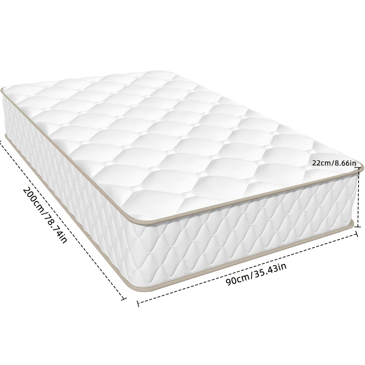 7-Zone Pocket Spring Mattress, 90×200 Cm, 22 Cm Height, Foam And Ergonomic Support, Firmness H3, Includes Fitted Sheet, Ideal for Adults.