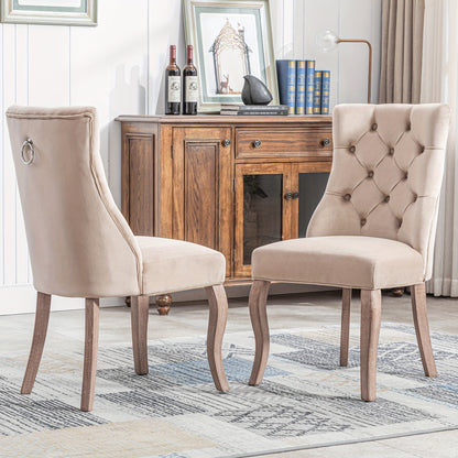 Eetkamerstoel – Stoel – Kuipstoel – Keukenstoel – Set Van 2 – Modern Design – Beige Katoen – Button-Tufted Rugleuning – Zacht Gewatteerde Zitting – Stevig Vierpoots Onderstel – Makkelijk Schoon Te Maken