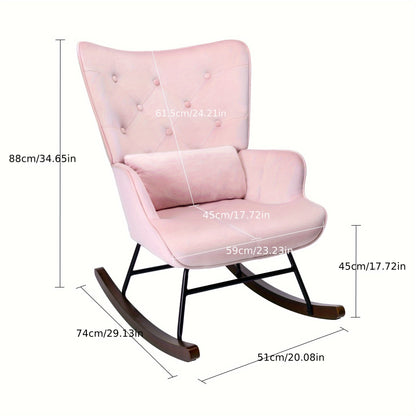 Schommelstoel – Relaxfauteuil – Loungestoel – Schommelstoel Babykamer – Voedingsstoel – Fluwelen Bekleding – Hardhouten Frame