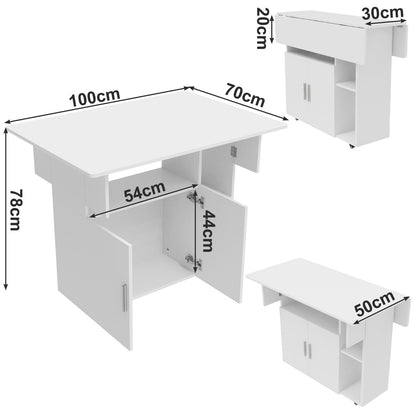 Uitklapbare Eettafel – Uitschuifbare Tafel – Opklapbare Eettafel – Verlengbare Keukentafel – Klaptafel – Wit – 100x70x77 cm – Met Wieltjes – Ruimtebesparend