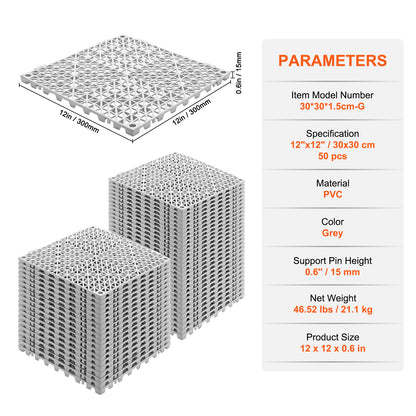 Modulaire Drainagematten – Drainage Tegels – Antislip Matten – Waterafvoer Vloermatten – PVC Legplaten – 50 Stuks 30x30 cm – Duurzaam en Eenvoudig Koppelbaar – Grijs