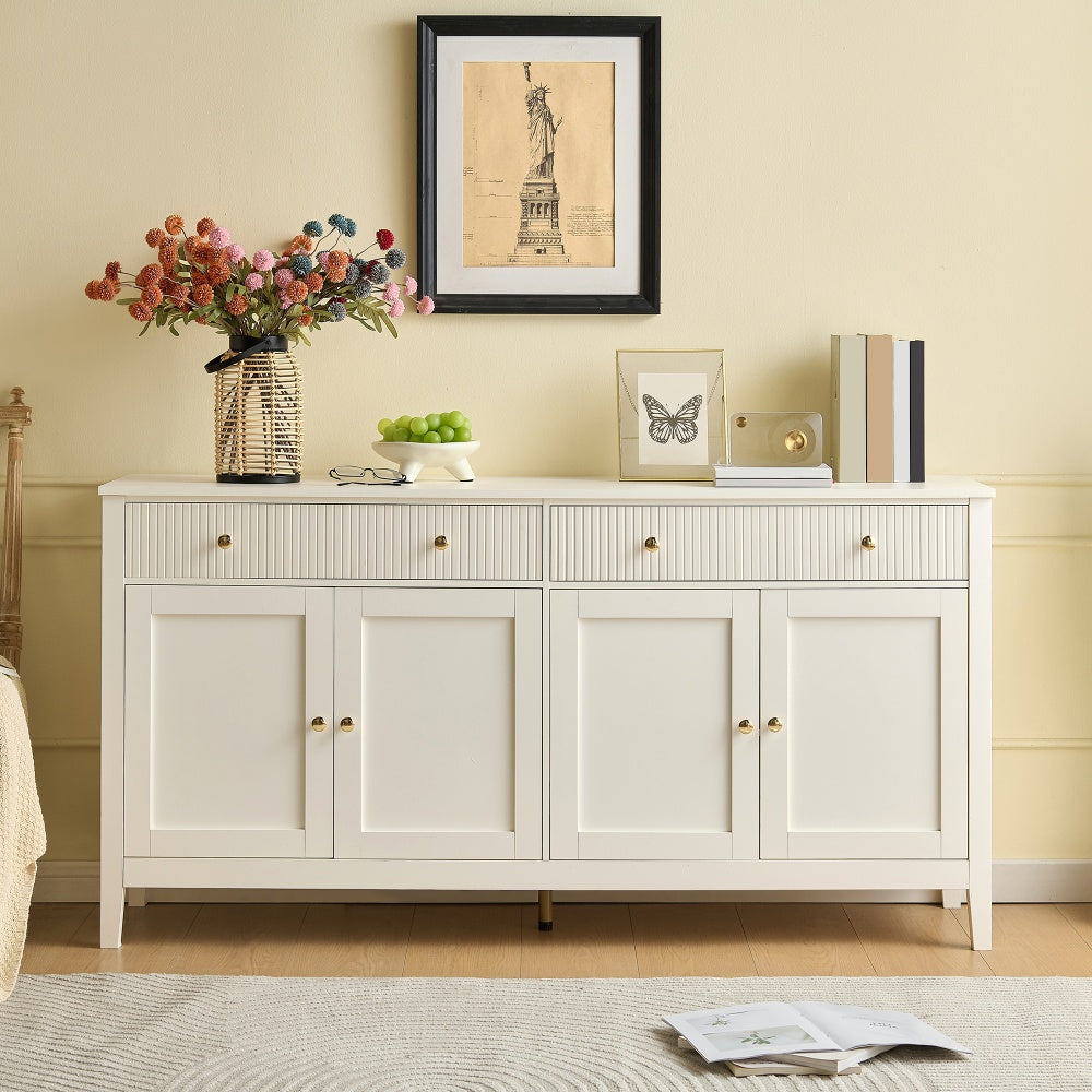 Opbergkast Hal – Dressoir – Kast – Sideboard – Vitrinekast – Wit & Goud – 2 Lades & 4 Deuren – Veel Bergruimte
