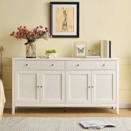 Opbergkast Hal – Dressoir – Kast – Sideboard – Vitrinekast – Wit & Goud – 2 Lades & 4 Deuren – Veel Bergruimte
