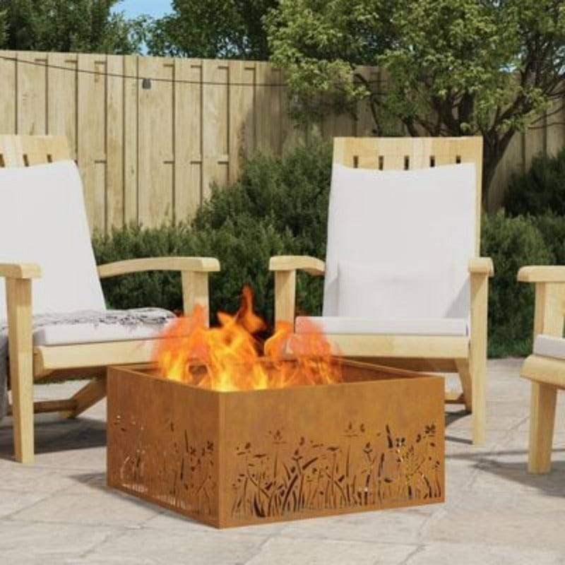 Vuurkorf – Tuinhaard – Buitenhaard – Terrashaard – Brander – Groot 60x60x30 cm – Met Realistisch Vlammen Effect – Bruin Metaal