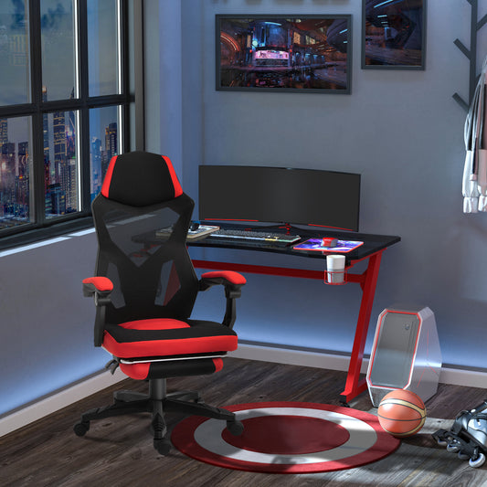 Gamingstoel – Gamestoel – Bureaustoel – Game Chair – Gamestoel – Ergonomisch Design – Verstelbare Hoogte Met Voetsteun – Polyester Zwart/Rood 58x63x112-122 cm