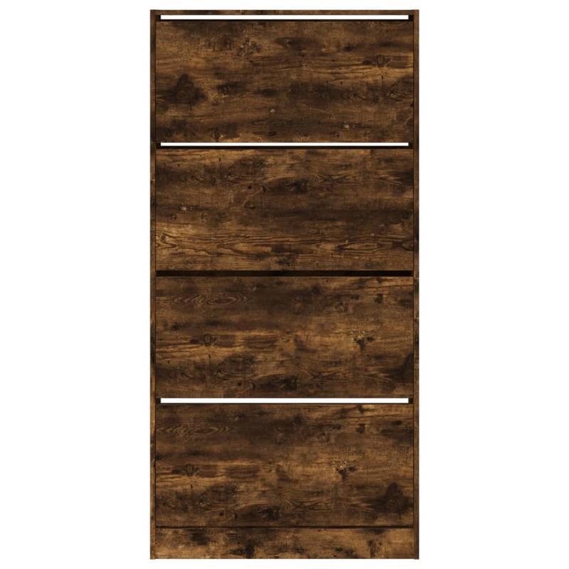 Shoe Cabinet with 4 Flap Drawers Measuring 80X21X163.5 Cm in Smoked Oak Color. This Stylish Shoe Cabinet Prevents Messy Shoes And Creates a Tidy Environment; The Metal Frame Provides Strength And Stability. The Cabinet Is Lig