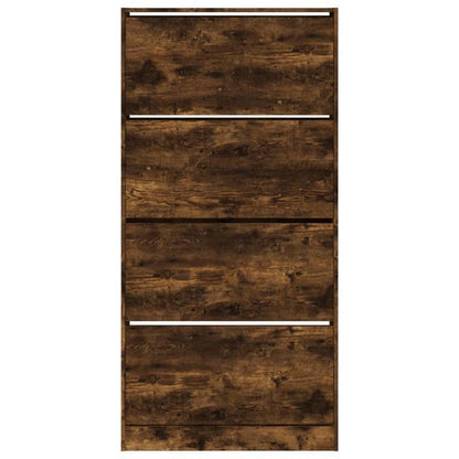 Shoe Cabinet with 4 Flap Drawers Measuring 80X21X163.5 Cm in Smoked Oak Color. This Stylish Shoe Cabinet Prevents Messy Shoes And Creates a Tidy Environment; The Metal Frame Provides Strength And Stability. The Cabinet Is Lig