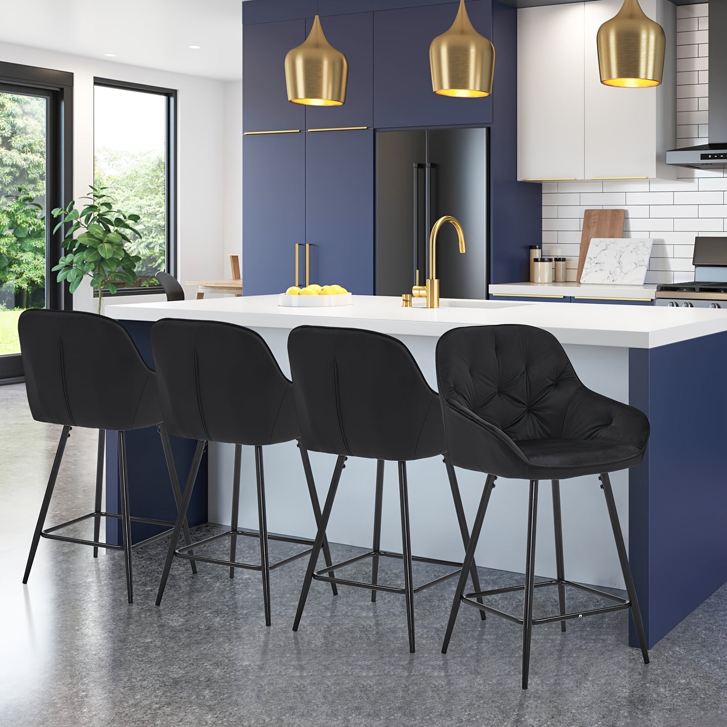 Barkrukken – Barstoelen – Barkruk Set – Barstoelen Met Armleuning – Zwarte Fluwelen Barkrukken – Memory Foam Zitting – Aluminium Frame