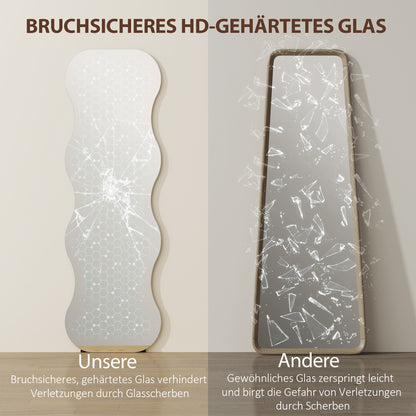 Ganzkörperspiegel – Full Length Spiegel – Staande Spiegel – Wandspiegel – Zwarte Spiegel – Houten Basis – Golvend Design – Zonder Frame – Flexibel Plaatsbaar