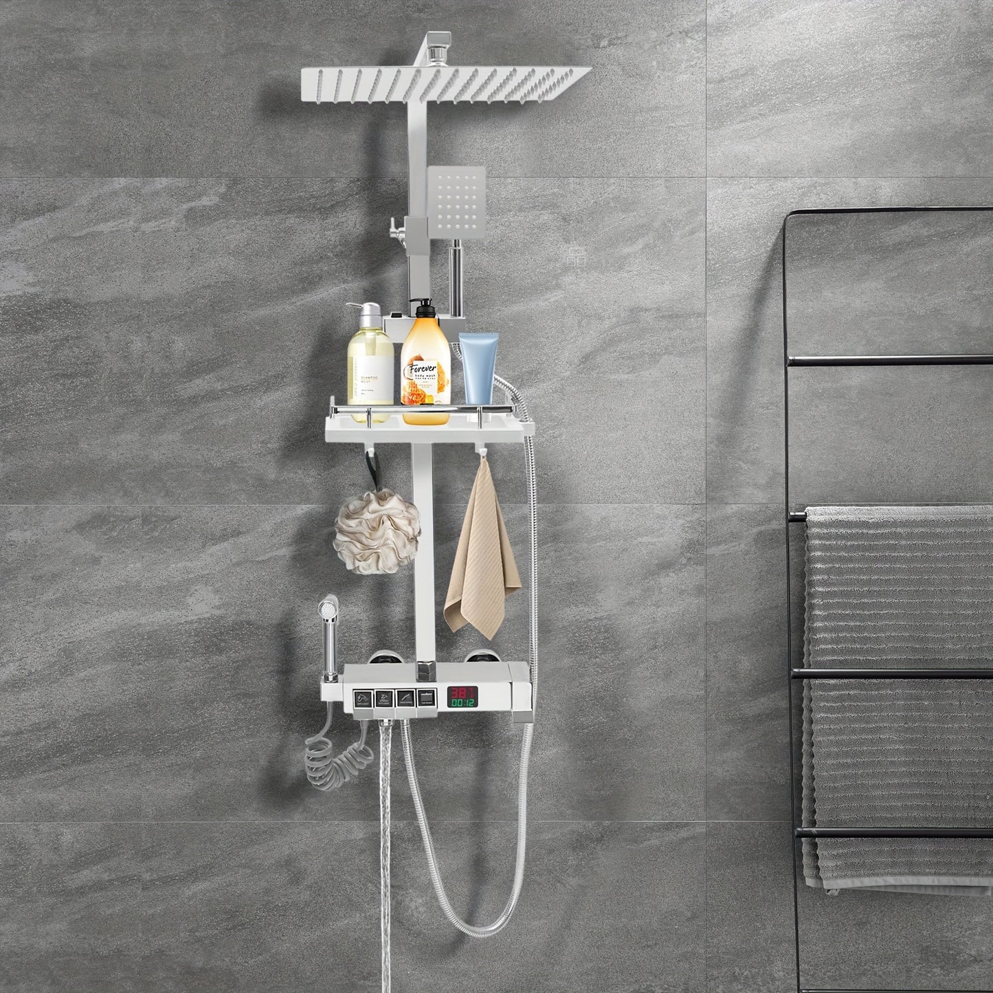Doucheset – Regendouche – Thermostaatkraan – Handdouche – Badkraan – Thermostatische Temperatuurregeling – Roestvrij Staal
