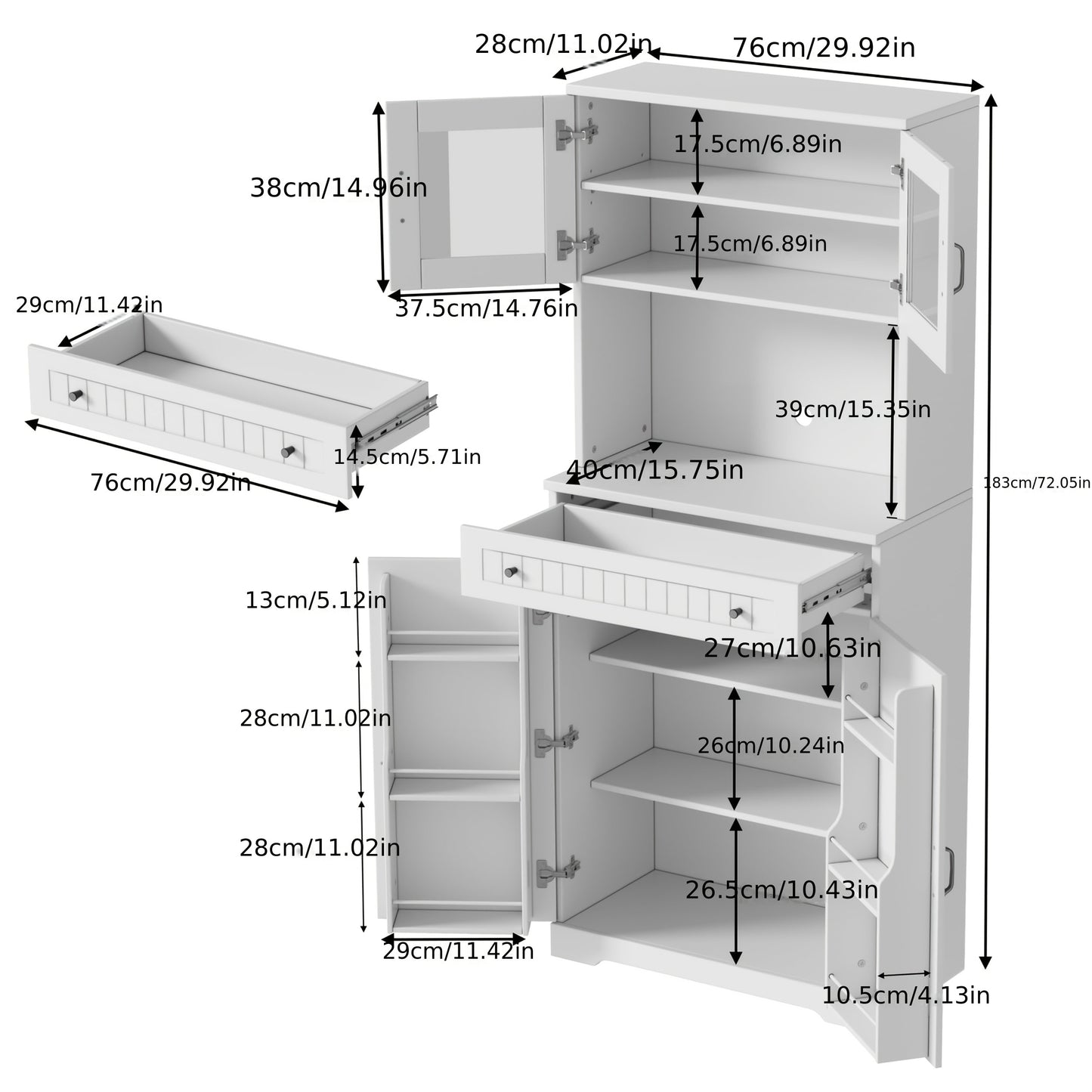 Keukenkastje – Keukenkast – Opbergkast – Kast – Keukenmeubel – Met 3 Lades – Open Planken – Hardhout & Metaal – 68,5 cm Hoog