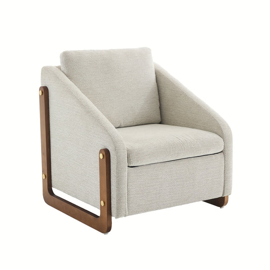 Modern Armchair with Wooden Armrests & Back Cushion - Chenille Fabric Lounge Chair, 73, 5x73, 5x73, 5cm, Mixed Colors, Easy Assembly, No Power Needed for Living Room, Bedroom, Office - Decorative Accent Chair, Chair for Livin