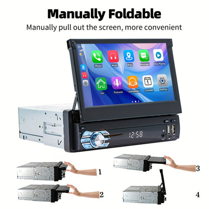 Autoradio – Multimedia Radio – Auto Stereo – DAB+ Radio – 1 DIN Unit – 7 Inch Flip-Out Touchscreen – Android 15 Met 4GB RAM & 64GB Opslag