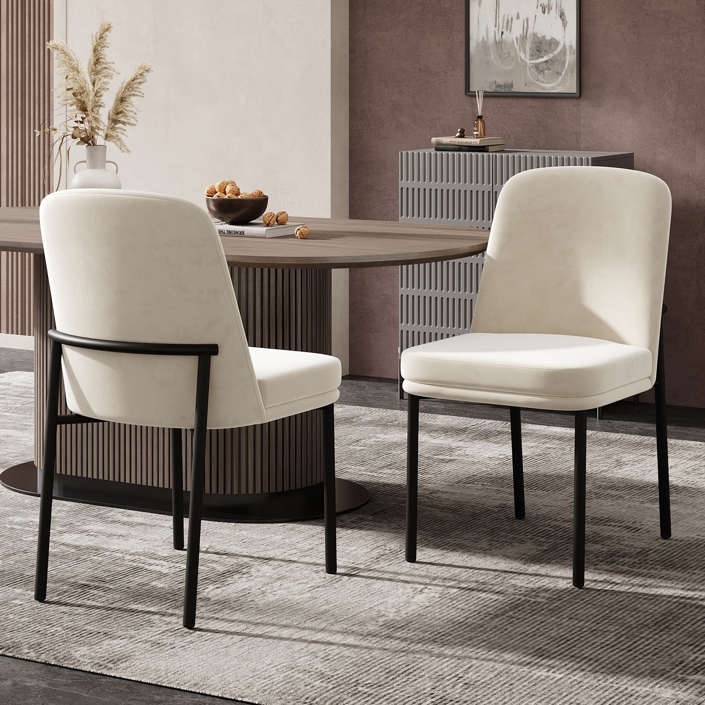 Eetkamerstoelen – Stoelen – Dining Chairs – Bistro Stoelen – Restaurantstoelen – Metalen Poten – Dikke Zachte Kussens – Beige met Zwarte Poten
